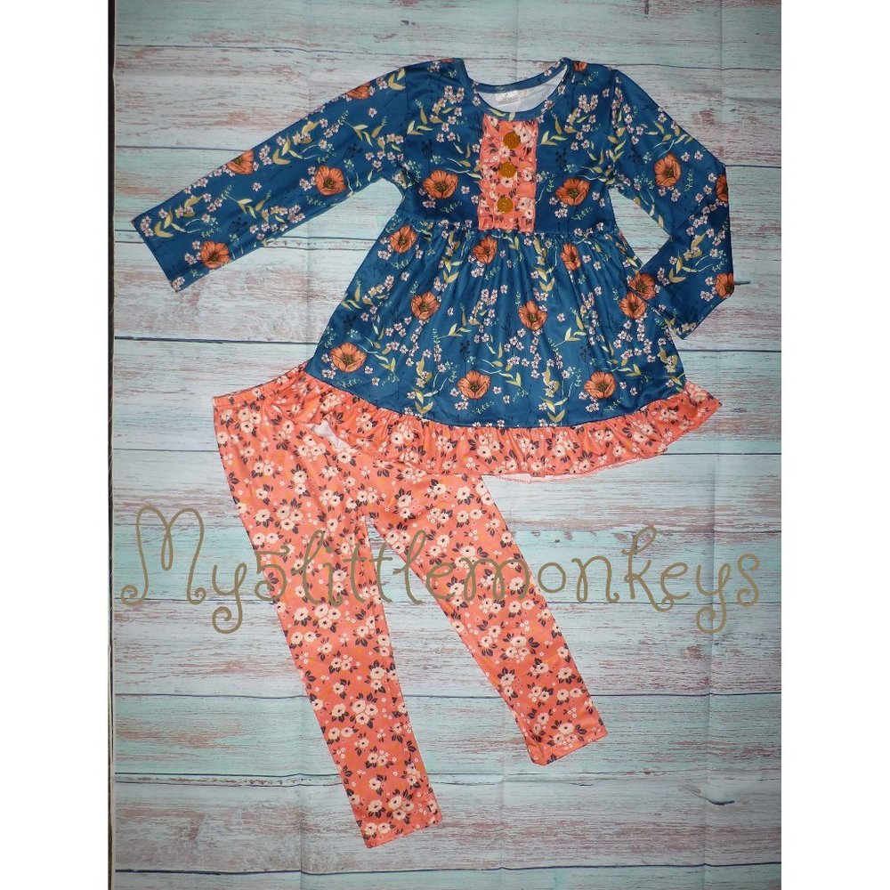 Boutique Floral Tunic Dress Leggings Girls Outfit